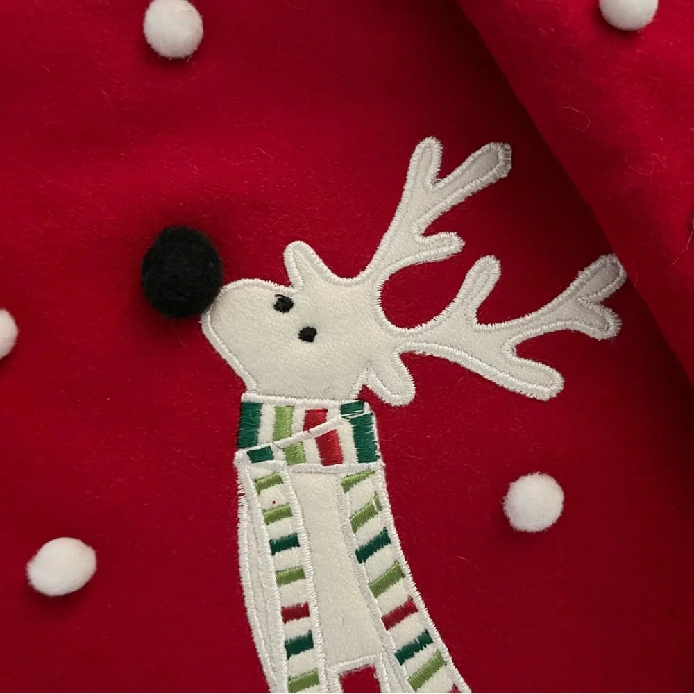 Crate&Barrel Reindeer Red and White Holiday Wool Blend Stockings Set of 3